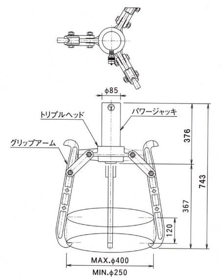 (036111) 20Tギヤプーラ(3本爪）油圧式