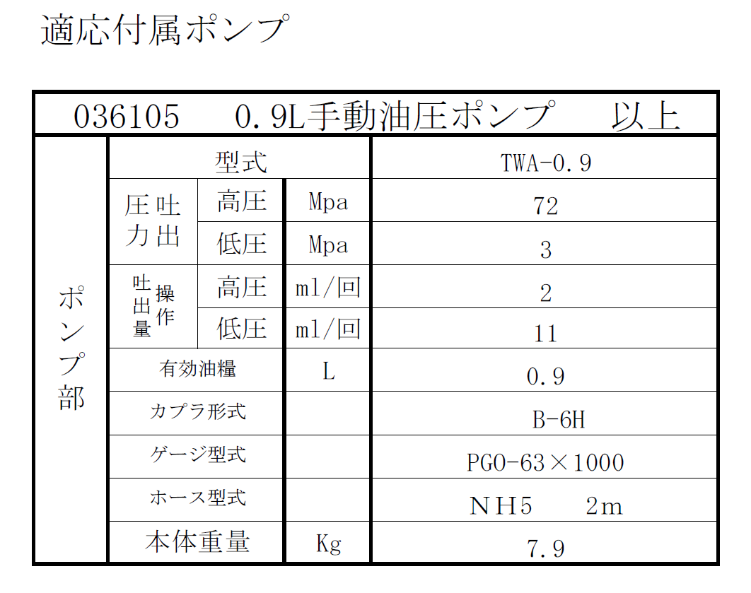 (036058） 100T単動油圧分離式ジャッキ(EL100S5.5)